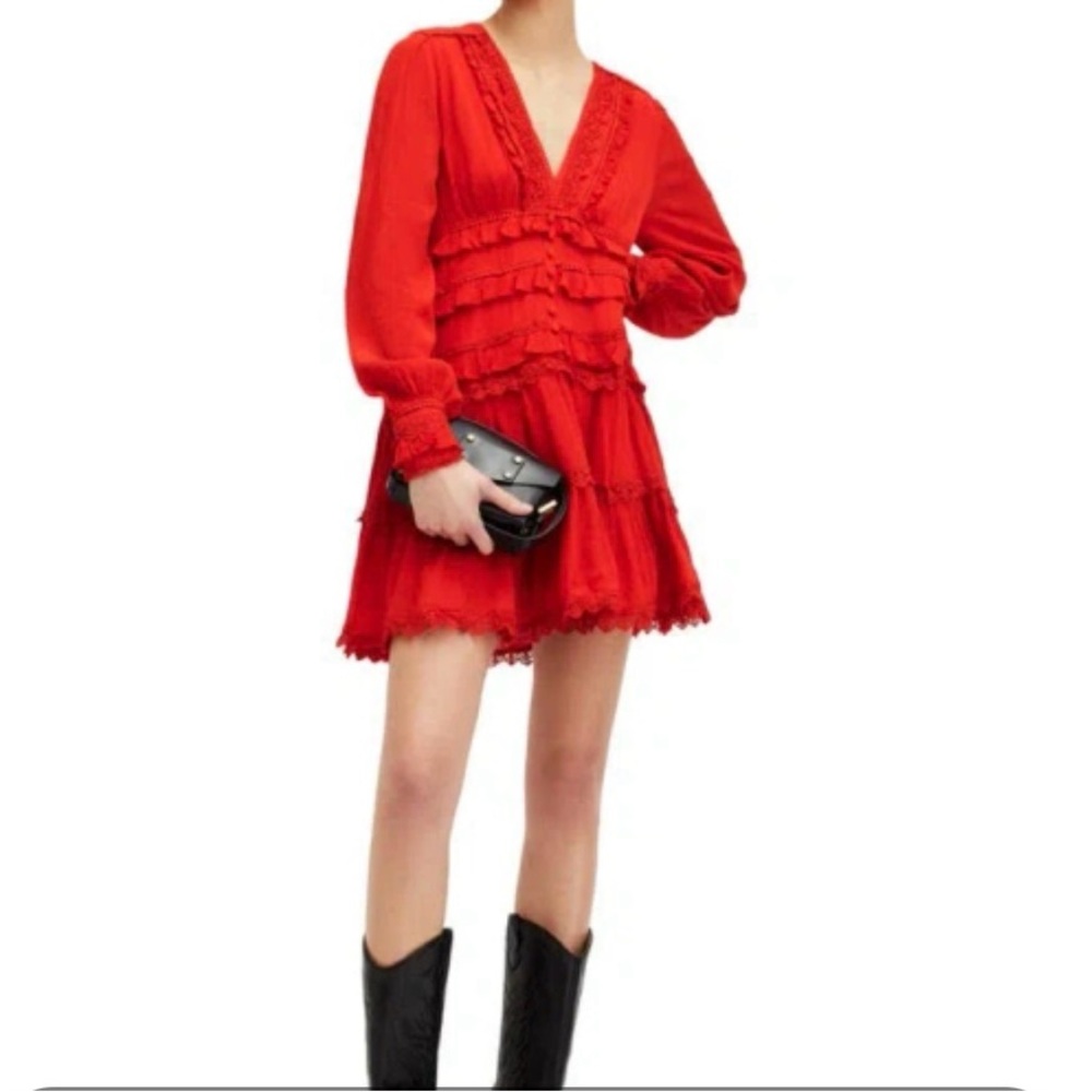 ❤️All Saints Red Ruffled Tiered Dress sz 4 ❤️